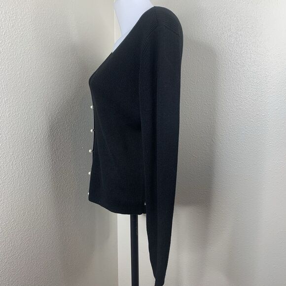Scotch & Soda Women’s Black Melange Pearl Button V-neck Cardigan Sweater Sz L - Picture 4 of 8
